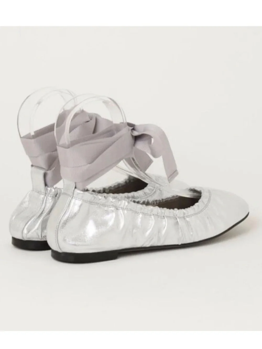 $299+ NWB AllSaints Alia Silver Metallic Leather Ribbon Ballet Sz 41/US 10.5